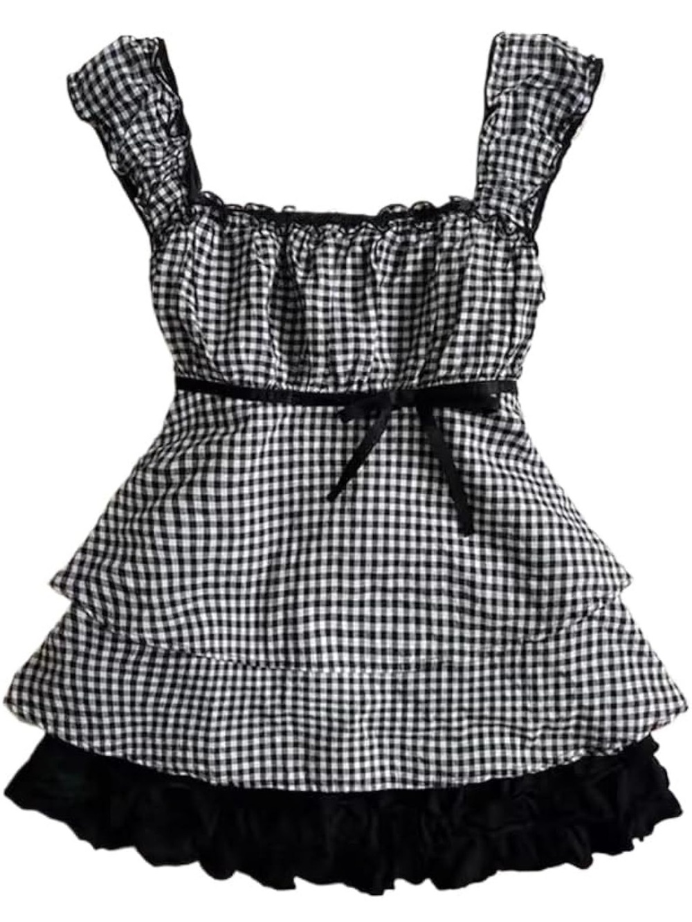 Black & White Gingham Ruffle Babydoll Top
